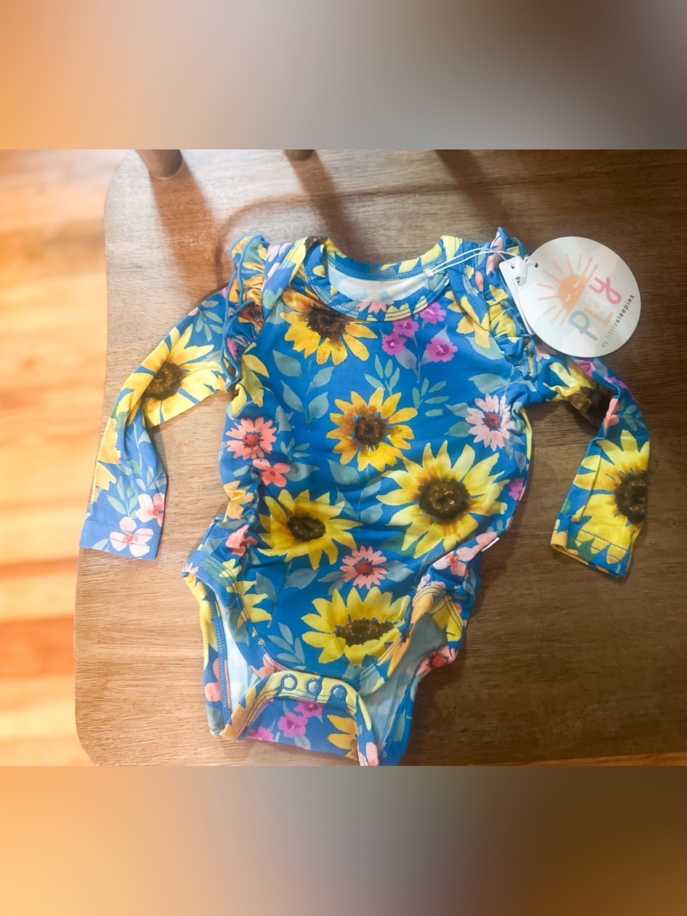 Little Sleepies Blue Sunflower Floral Long-Sleeve One-Piece Bodysuit